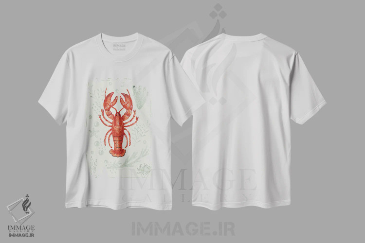 تیشرت سفید طرح دار خرچنگ دریایی باغ اقیانوس، دکور معاصر اثر کلسی امبلو | فروشگاه ایماژ