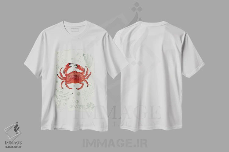 تیشرت سفید طرح دار خرچنگ قهوه ای باغ اقیانوس، دکور معاصر اثر کلسی امبلو | immage.ir