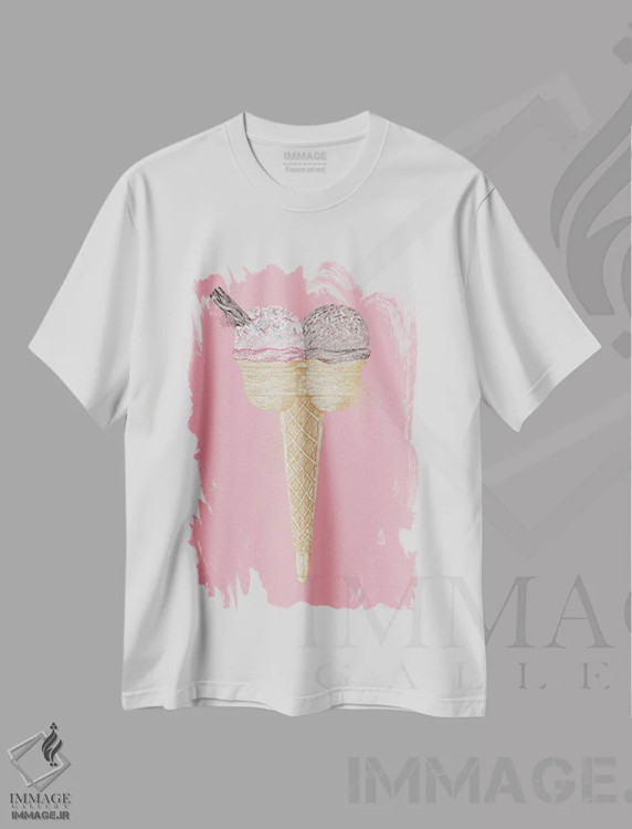 تیشرت سفید طرح دار بستنی قیفی دو اسکوپه لب ساحل تابستان، دکور معاصر اثر کلسی امبلو | immage.ir