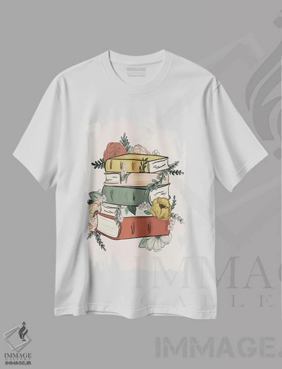 تیشرت سفید طرح دار کتاب های گل دار، تزئینی اثر کیتی برایانت | immage.ir