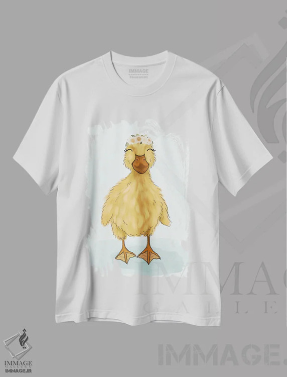 تیشرت سفید طرح دار جوجه اردک با تاج گل، دکور معاصر اثر کیتی برایانت | immage.ir