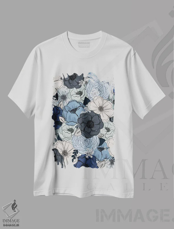 تیشرت سفید طرح دار گل های یخ زده، تزئینی اثر کیتی برایانت | فروشگاه ایماژ