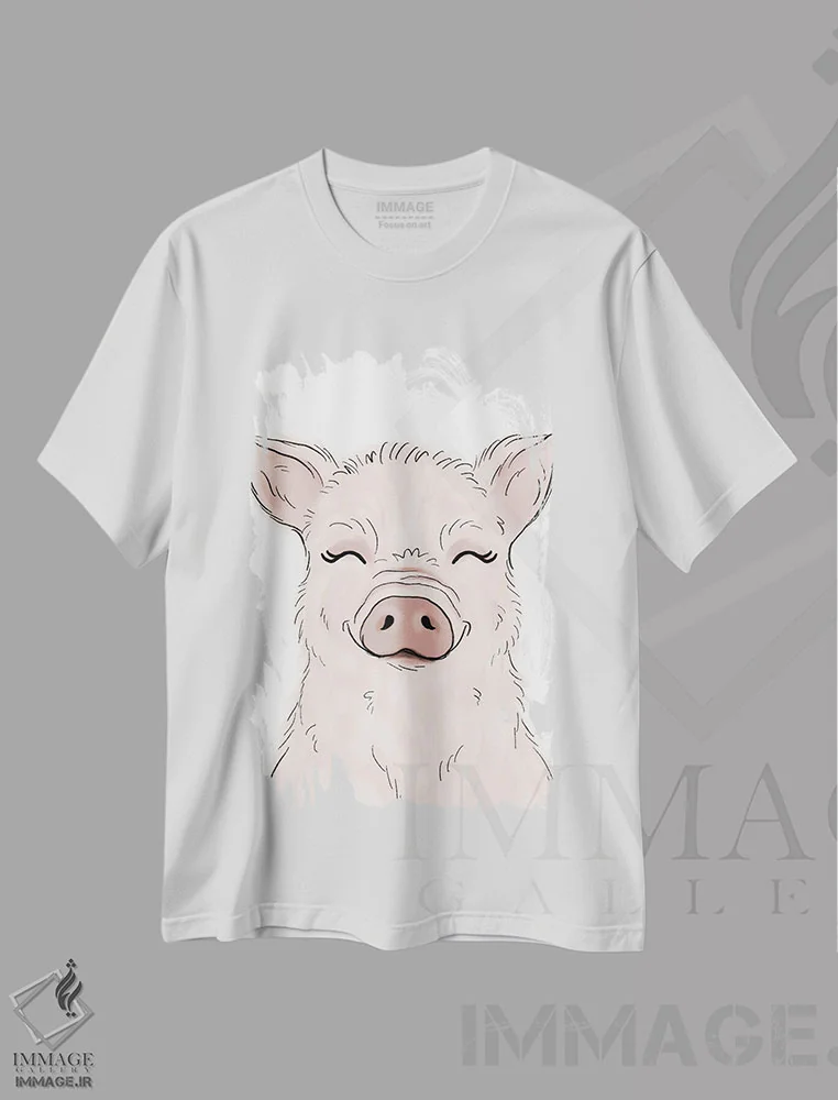 تیشرت سفید طرح دار خوک، دکور معاصر اثر کیتی برایانت | فروشگاه ایماژ