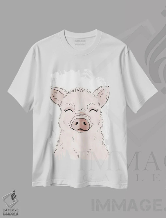 تیشرت سفید طرح دار خوک، دکور معاصر اثر کیتی برایانت | فروشگاه ایماژ