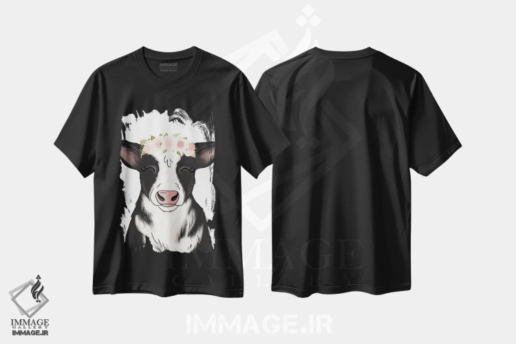 تیشرت مشکی طرح دار گاو با تاج گل، دکور معاصر اثر کیتی برایانت | immage.ir