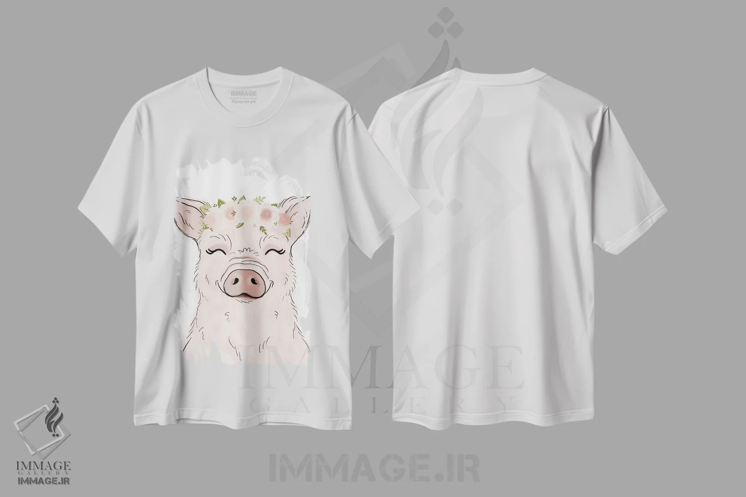 تیشرت سفید طرح دار خوک با تاج گل، دکور معاصر اثر کیتی برایانت | immage.ir