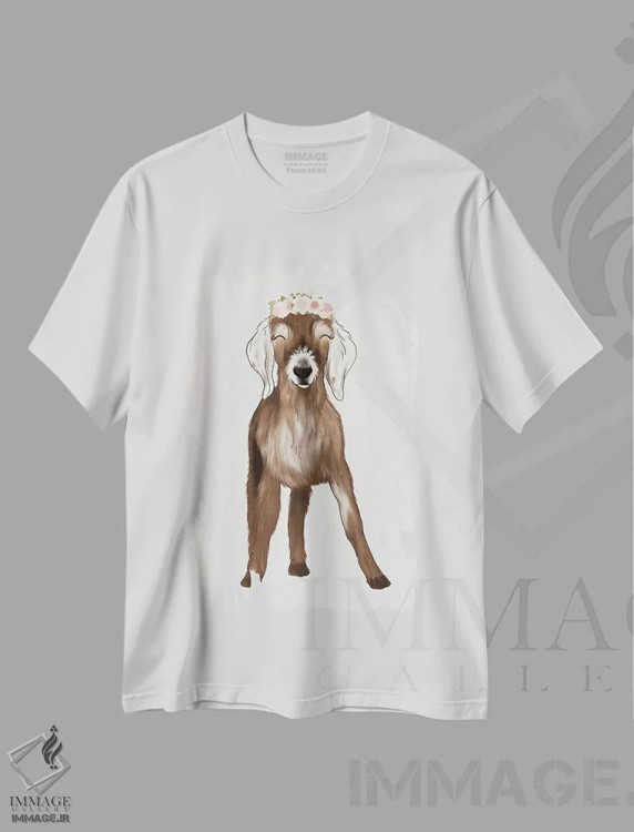 تیشرت سفید طرح دار بزغاله با تاج گل، دکور معاصر اثر کیتی برایانت | immage.ir