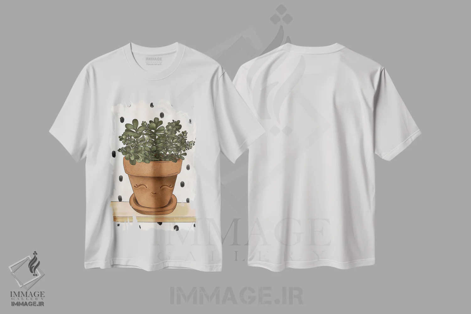تیشرت سفید طرح دار گیاه جید خوشحال، دکور معاصر اثر کیتی برایانت | فروشگاه ایماژ