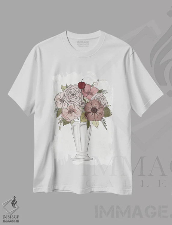 تیشرت سفید طرح دار میلک شیک گل دار، هنر دیجیتال اثر کیتی برایانت | immage.ir