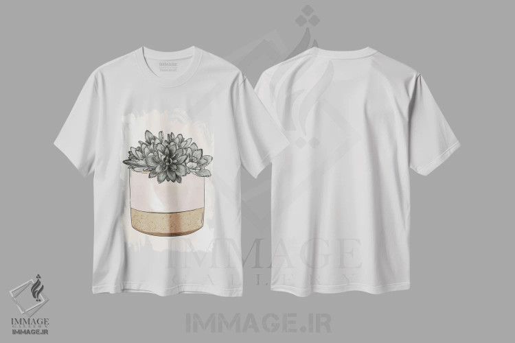 تیشرت سفید طرح دار ساکولنت های گلدانی، دکور معاصر اثر کیتی برایانت | فروشگاه ایماژ