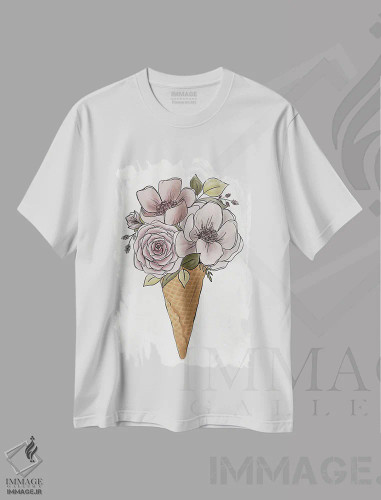 تیشرت سفید طرح دار بستنی قیفی گل دار، هنر دیجیتال اثر کیتی برایانت | فروشگاه ایماژ