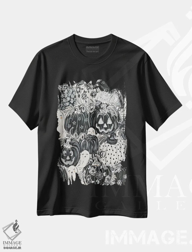 تیشرت مشکی طرح دار کدوهای طرح دار شبح گونه، مدیوم اثر کیتی برایانت | فروشگاه ایماژ