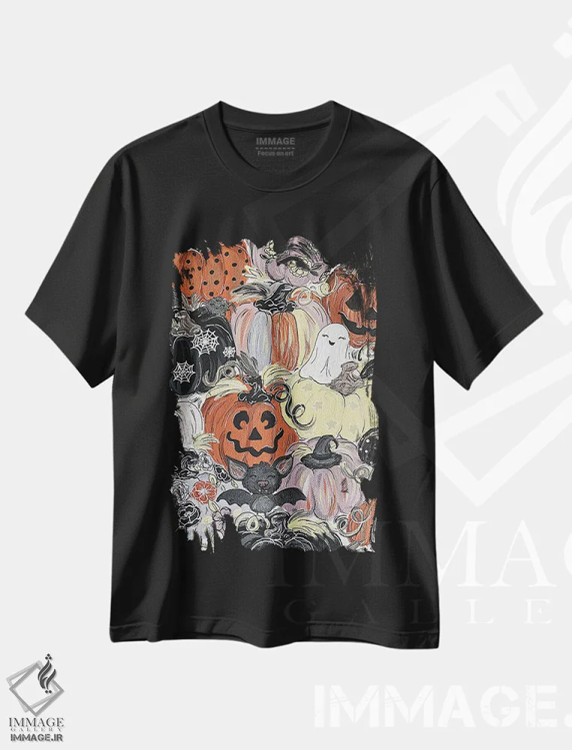 تیشرت مشکی طرح دار کدوهای ترسناک با الگوی خاص، مدیوم اثر کیتی برایانت | immage.ir