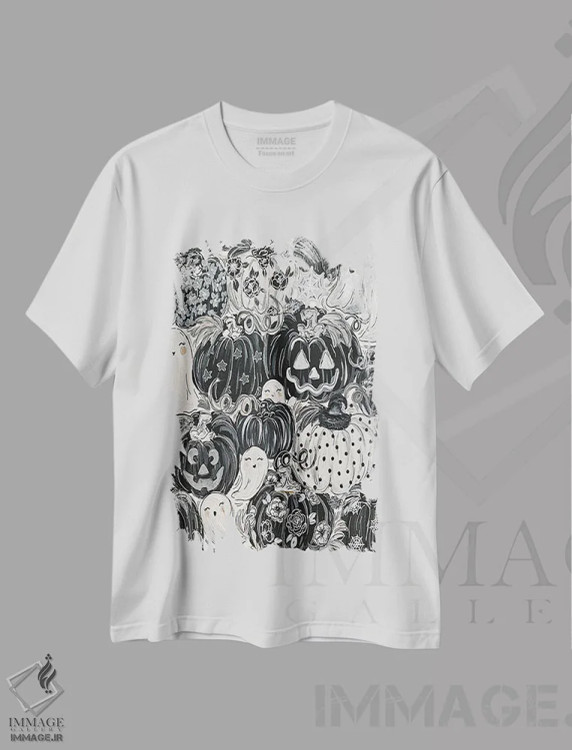 تیشرت سفید طرح دار کدوهای طرح دار شبح گونه، مدیوم اثر کیتی برایانت | immage.ir