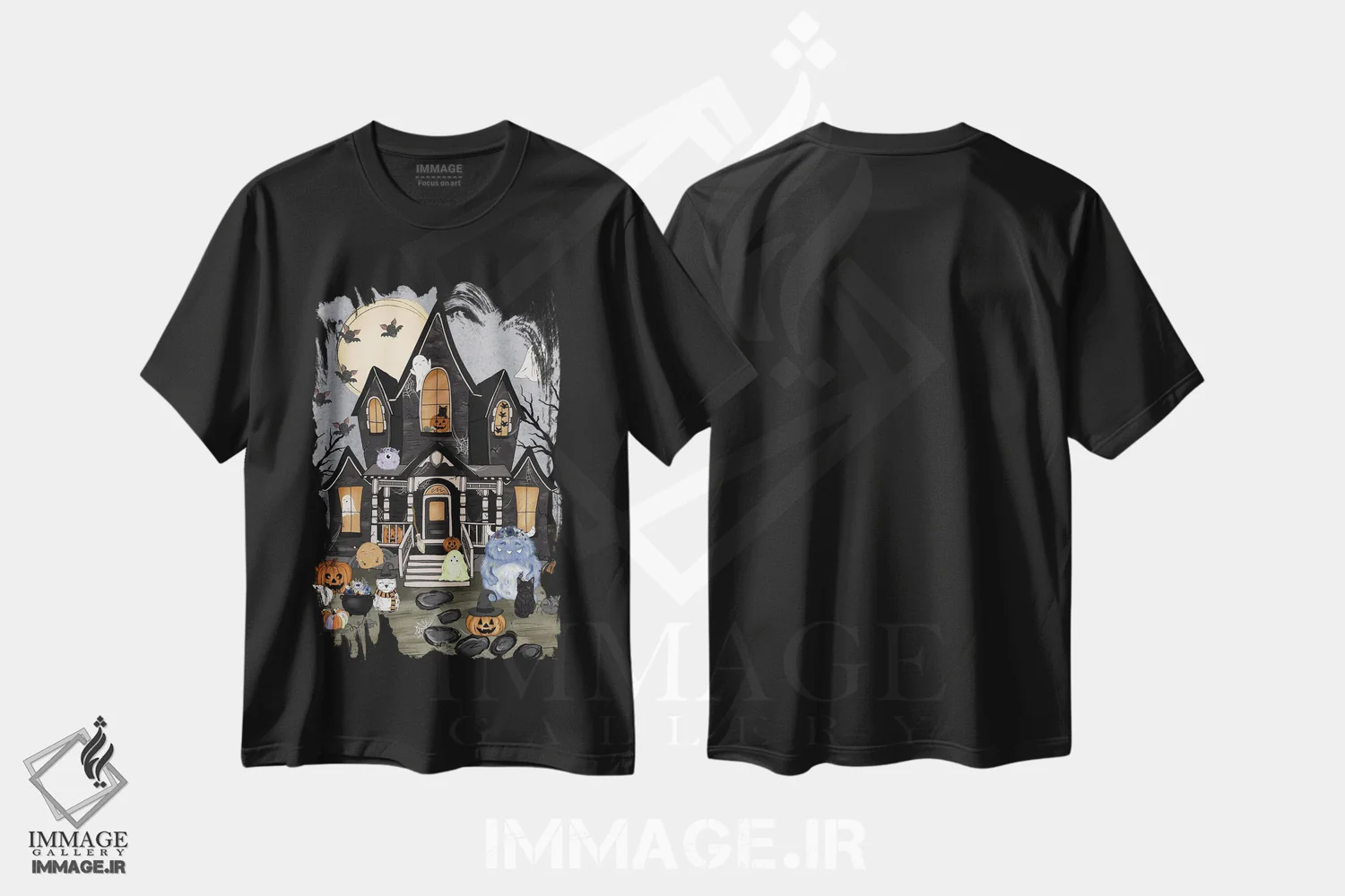 تیشرت مشکی طرح دار دوستان خانه تسخیرشده، هنر دیجیتال اثر کیتی برایانت | فروشگاه ایماژ