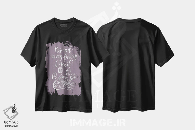 تیشرت مشکی طرح دار "نجات یافته" نژاد مورد علاقه من است، دکور معاصر اثر کیتی برایانت | فروشگاه ایماژ