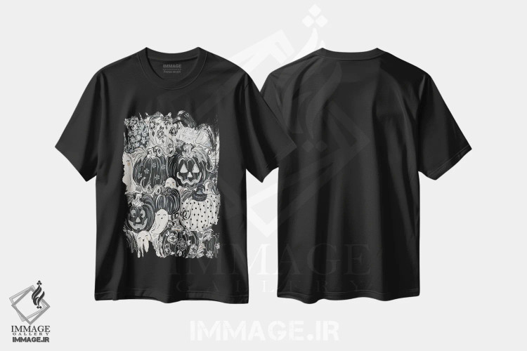 تیشرت مشکی طرح دار کدوهای طرح دار شبح گونه، مدیوم اثر کیتی برایانت | فروشگاه ایماژ