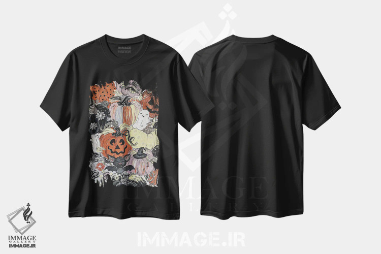 تیشرت مشکی طرح دار کدوهای ترسناک با الگوی خاص، مدیوم اثر کیتی برایانت | immage.ir