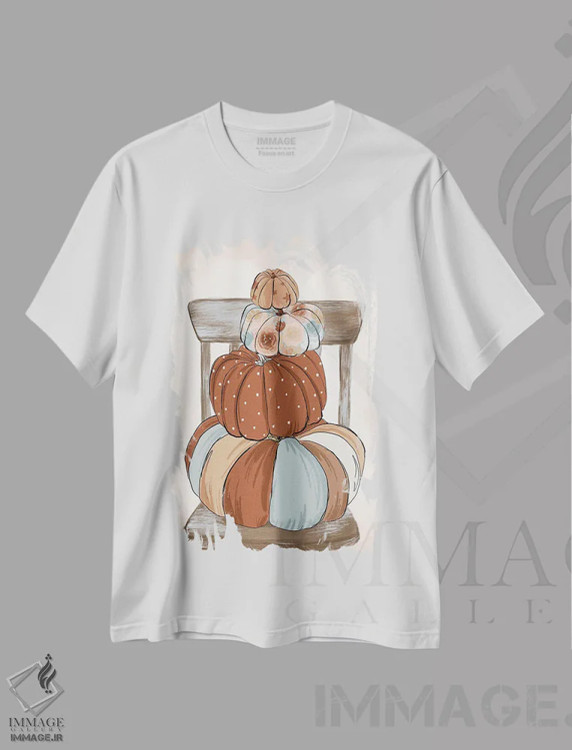 تیشرت سفید طرح دار کدوهای زیبا، تزئینی اثر کیتی برایانت | فروشگاه ایماژ