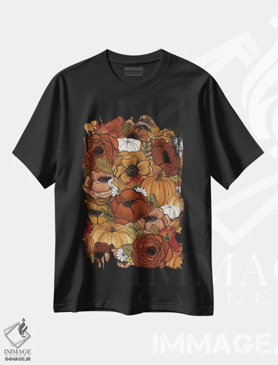 تیشرت مشکی طرح دار گل های پاییزی، هنر دیجیتال اثر کیتی برایانت | immage.ir