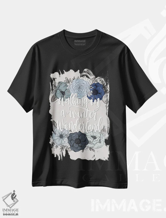 تیشرت مشکی طرح دار گل های سرزمین عجایب زمستانی، دکور تعطیلات اثر کیتی برایانت | immage.ir