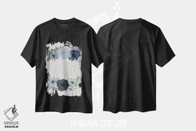تیشرت مشکی طرح دار گل های سرزمین عجایب زمستانی، دکور تعطیلات اثر کیتی برایانت | immage.ir