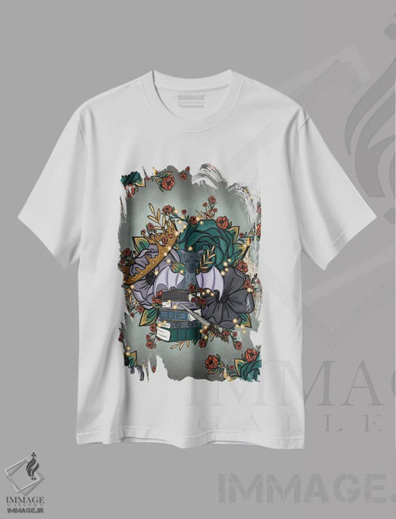 تیشرت سفید طرح دار گل های فانتزی، هنر دیجیتال اثر کیتی برایانت | فروشگاه ایماژ