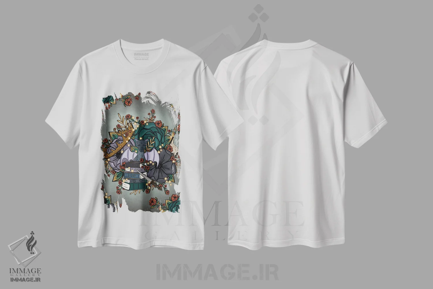 تیشرت سفید طرح دار گل های فانتزی، هنر دیجیتال اثر کیتی برایانت | فروشگاه ایماژ