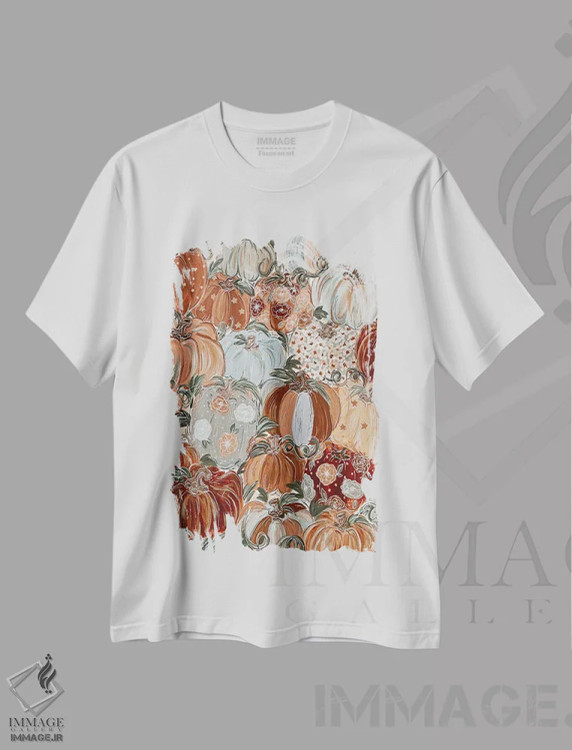 تیشرت سفید طرح دار گل های کدویی الگودار، تزئینی اثر کیتی برایانت | فروشگاه ایماژ