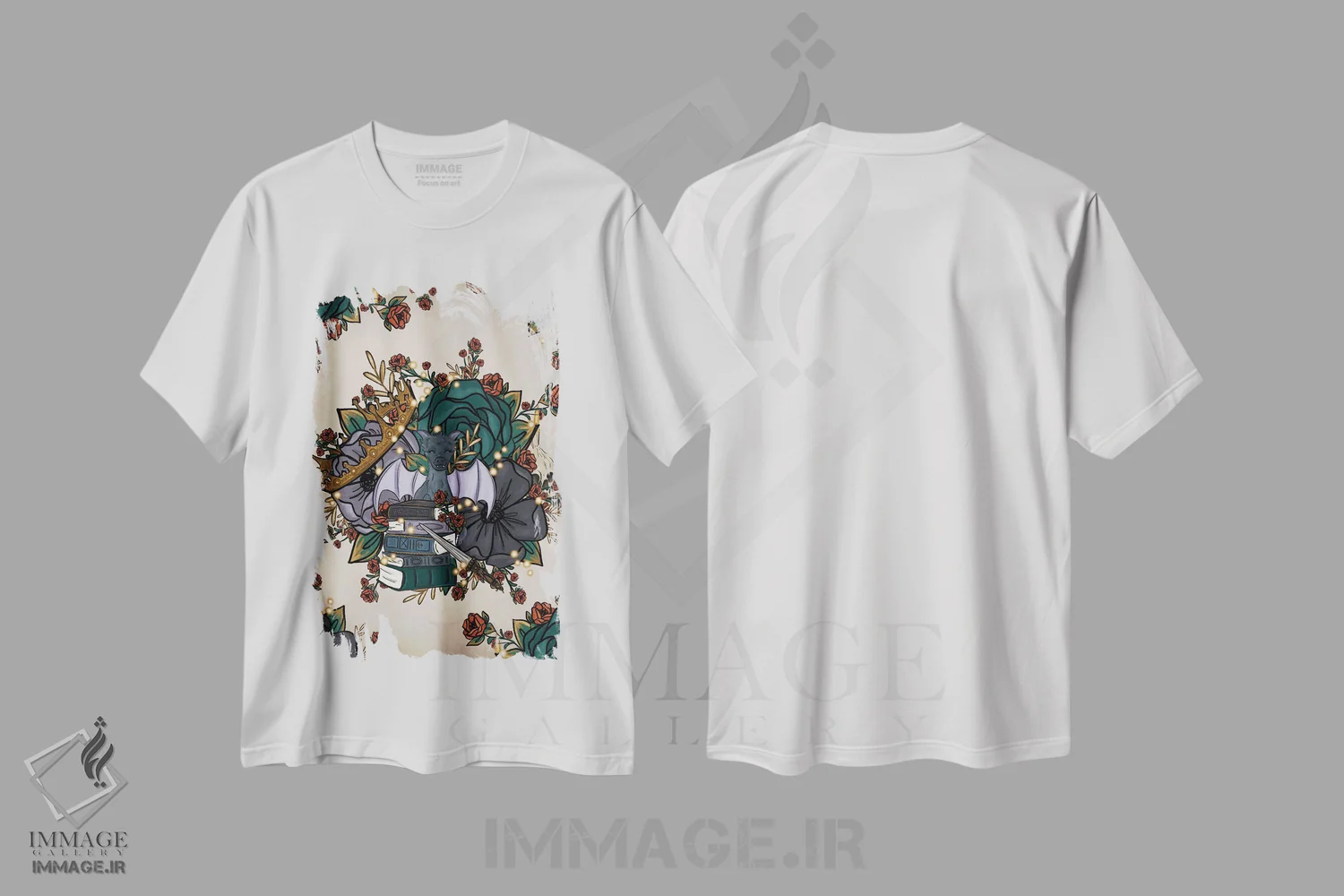 تیشرت سفید طرح دار گل های فانتزی، هنر دیجیتال اثر کیتی برایانت | immage.ir
