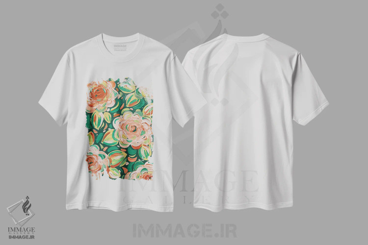 تیشرت سفید طرح دار گل های مرکباتی، هنر دیجیتال اثر کیتی برایانت | فروشگاه ایماژ