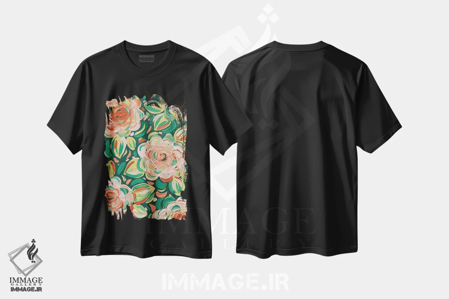 تیشرت مشکی طرح دار گل های مرکباتی، هنر دیجیتال اثر کیتی برایانت | immage.ir