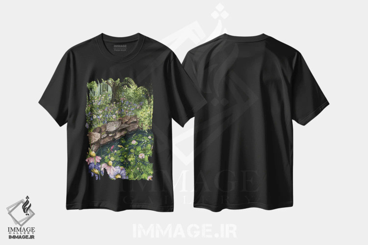 تیشرت مشکی طرح دار باغ مادربزرگ، دکور معاصر اثر کیتی برایانت | فروشگاه ایماژ