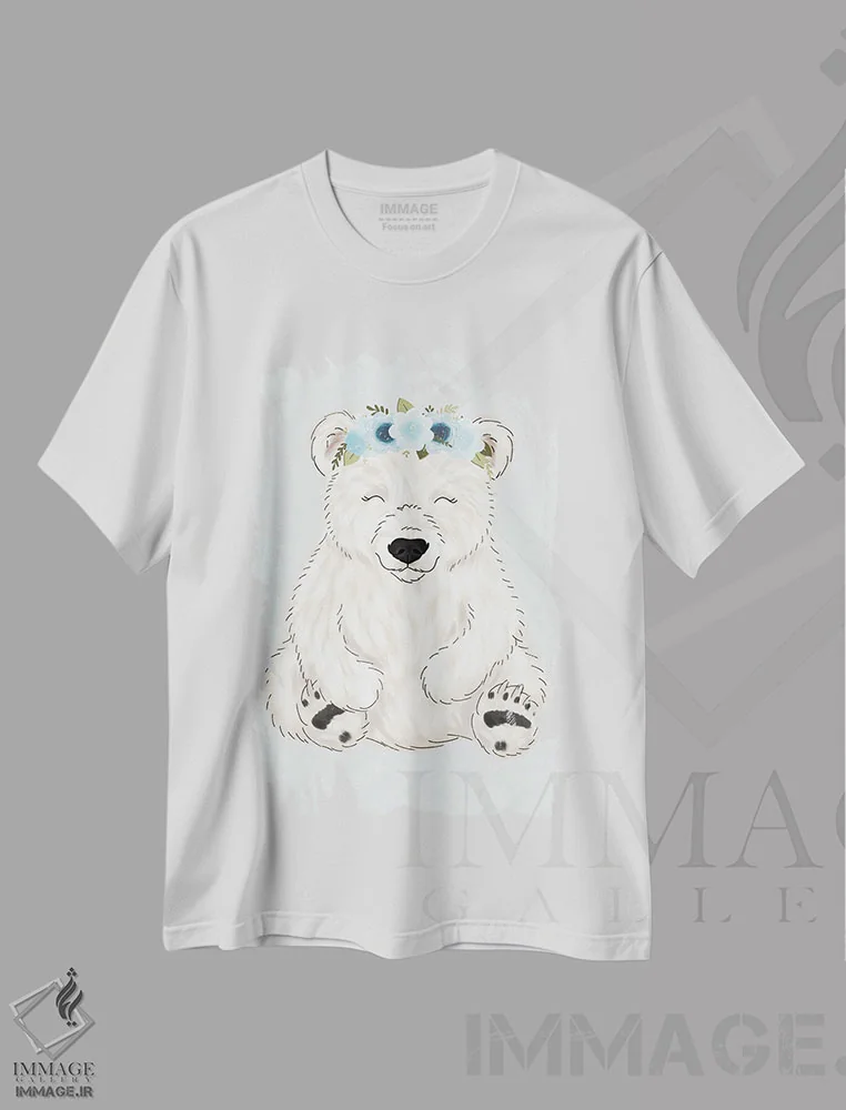 تیشرت سفید طرح دار خرس قطبی با تاج گل، دکور معاصر اثر کیتی برایانت | immage.ir