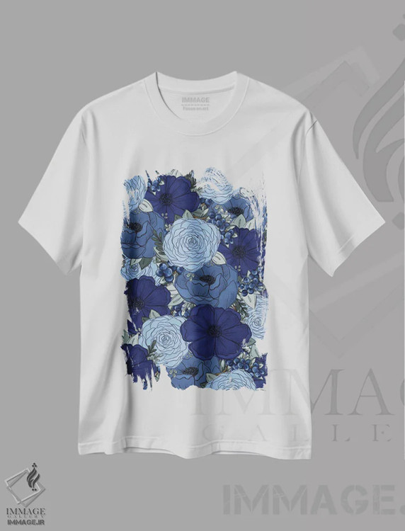 تیشرت سفید طرح دار گل های طراحی شده بلوبری، تزئینی اثر کیتی برایانت | فروشگاه ایماژ