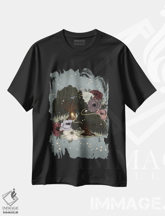 تیشرت مشکی طرح دار درختان بید خیال انگیز، هنر دیجیتال اثر کیتی برایانت | immage.ir