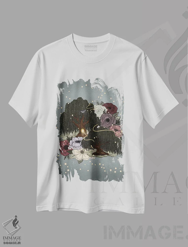 تیشرت سفید طرح دار درختان بید خیال انگیز، هنر دیجیتال اثر کیتی برایانت | فروشگاه ایماژ
