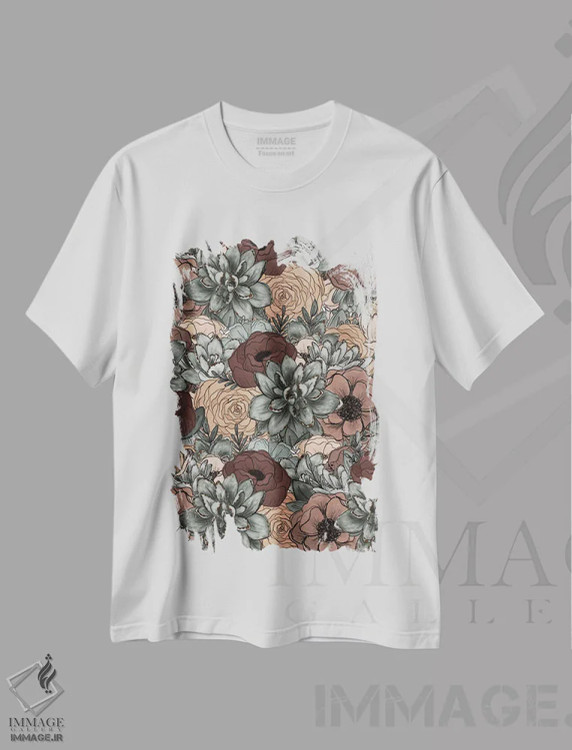 تیشرت سفید طرح دار گل های گوشتی احساس برانگیز، تزئینی اثر کیتی برایانت | immage.ir