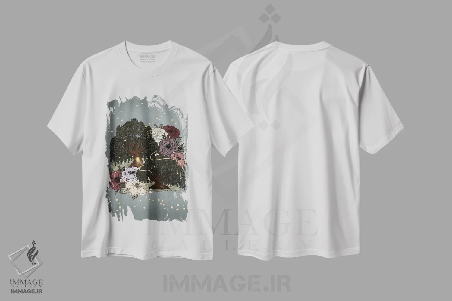تیشرت سفید طرح دار درختان بید خیال انگیز، هنر دیجیتال اثر کیتی برایانت | فروشگاه ایماژ