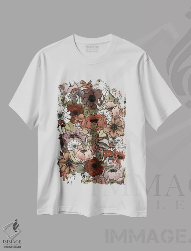 تیشرت سفید طرح دار گل های جنگلی، هنر دیجیتال اثر کیتی برایانت | فروشگاه ایماژ