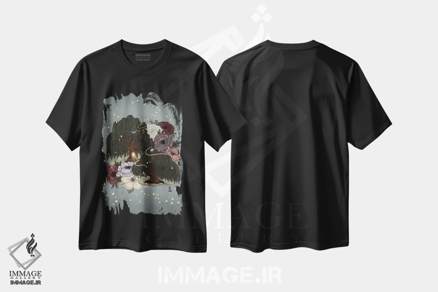 تیشرت مشکی طرح دار درختان بید خیال انگیز، هنر دیجیتال اثر کیتی برایانت | immage.ir