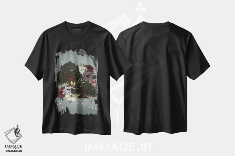 تیشرت مشکی طرح دار درختان بید خیال انگیز، هنر دیجیتال اثر کیتی برایانت | immage.ir