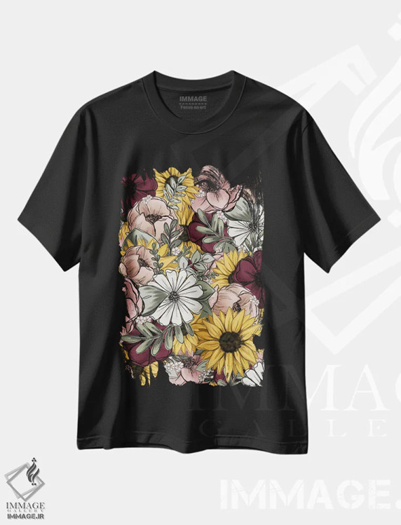 تیشرت مشکی طرح دار ترکیب گل ها، هنر دیجیتال اثر کیتی برایانت | immage.ir