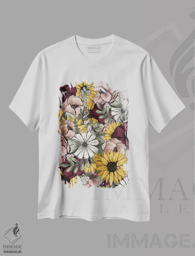 تیشرت سفید طرح دار ترکیب گل ها، هنر دیجیتال اثر کیتی برایانت | فروشگاه ایماژ