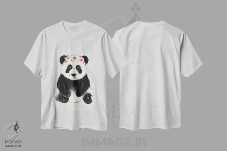 تیشرت سفید طرح دار پاندای نوزاد با تاج گل، هنر دیجیتال اثر کیتی برایانت | immage.ir