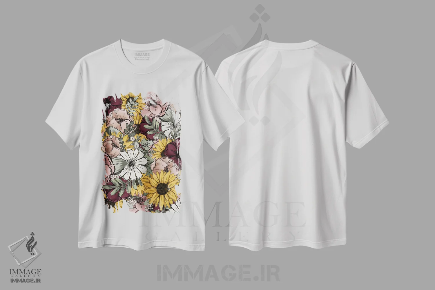 تیشرت سفید طرح دار ترکیب گل ها، هنر دیجیتال اثر کیتی برایانت | فروشگاه ایماژ