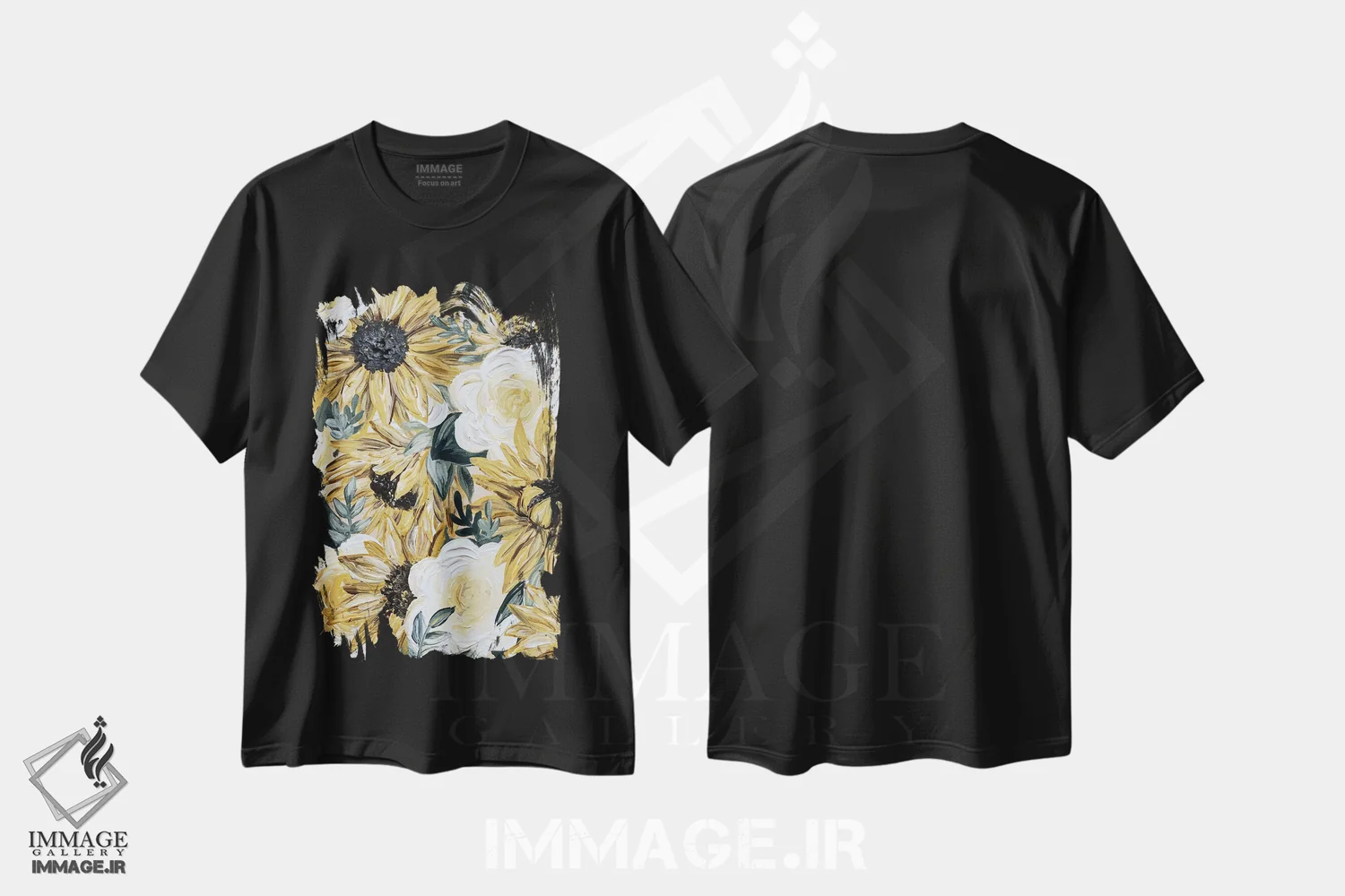 تیشرت مشکی طرح دار گل های آفتابگردان، تزئینی اثر کیتی برایانت | immage.ir