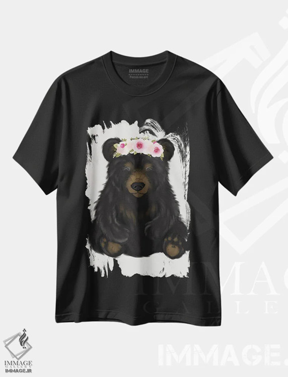 تیشرت مشکی طرح دار خرس سیاه نوزاد با تاج گل، دکور معاصر اثر کیتی برایانت | immage.ir