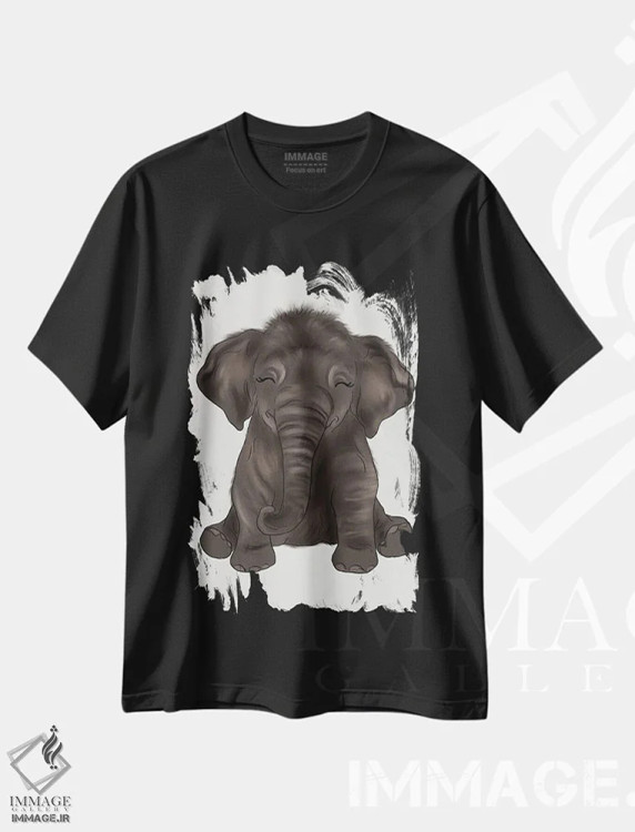 تیشرت مشکی طرح دار فیل بچه، دکور معاصر اثر کیتی برایانت | فروشگاه ایماژ