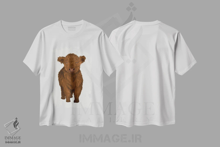تیشرت سفید طرح دار گوساله هایلند بچه، دکور معاصر اثر کیتی برایانت | immage.ir